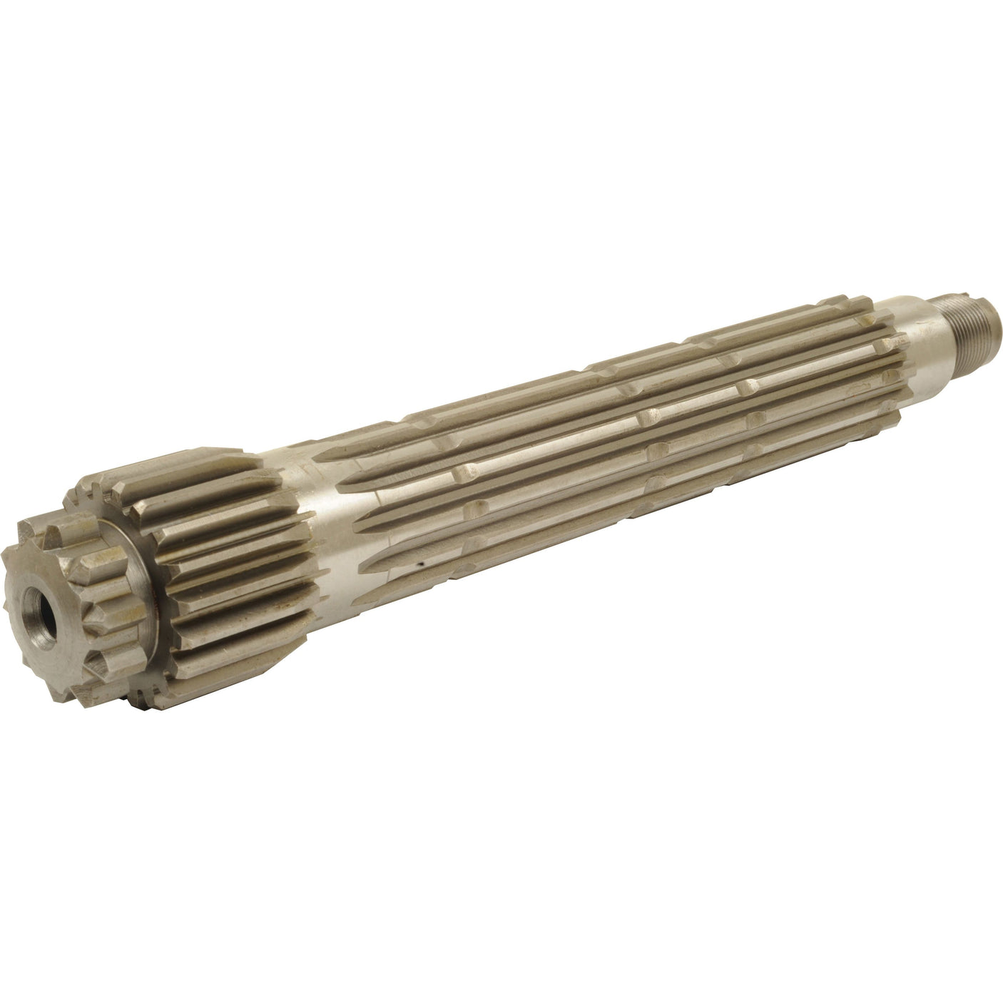 A Main Shaft (Sparex Part No. S.59102) by Sparex featuring multiple ridges, a threaded end, and oil holes for enhanced lubrication.