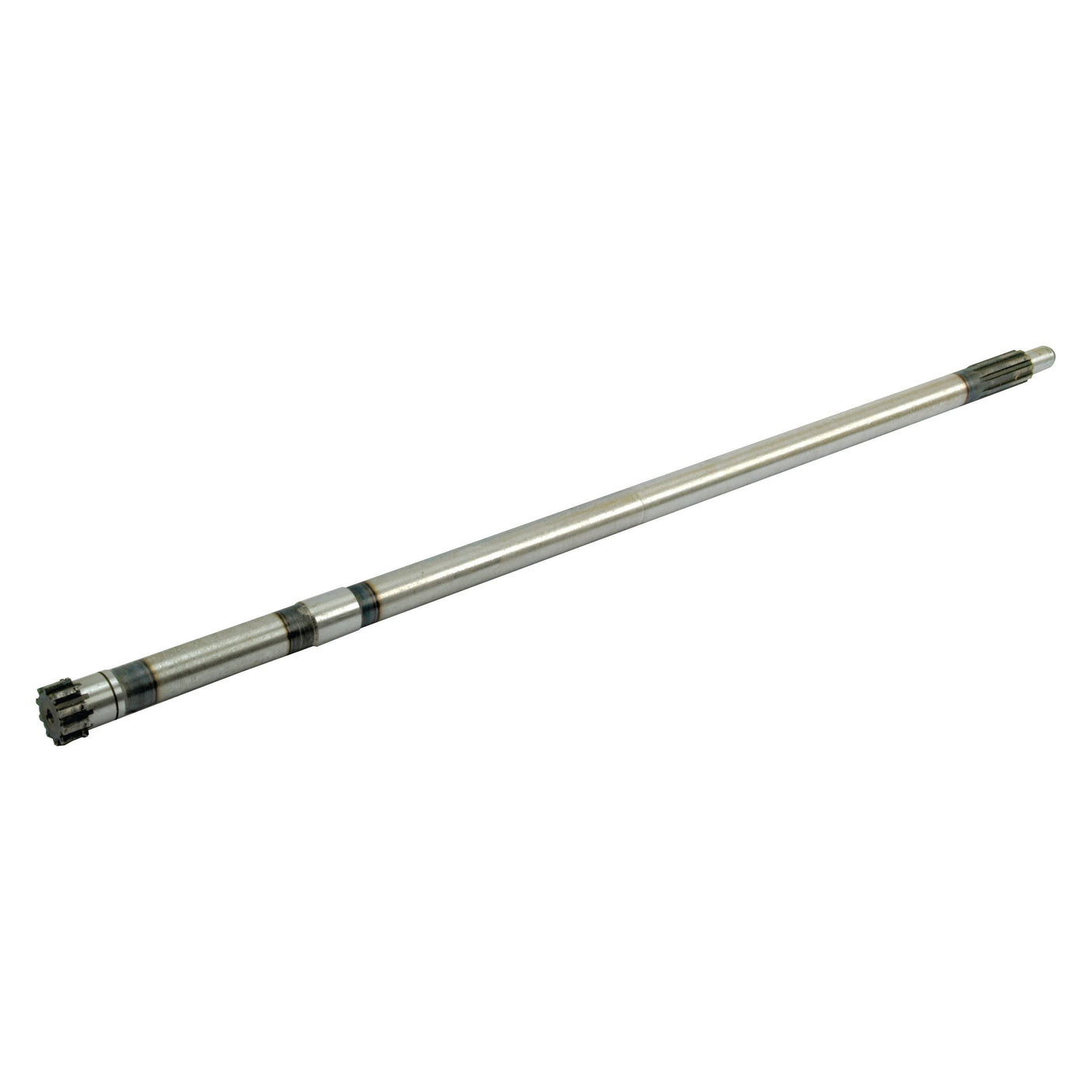 The PTO Shaft - S.59103 by Sparex is a long metallic shaft with segmented ends, grooved sections, and splines for enhanced connection, indicating its use as a mechanical or industrial component.