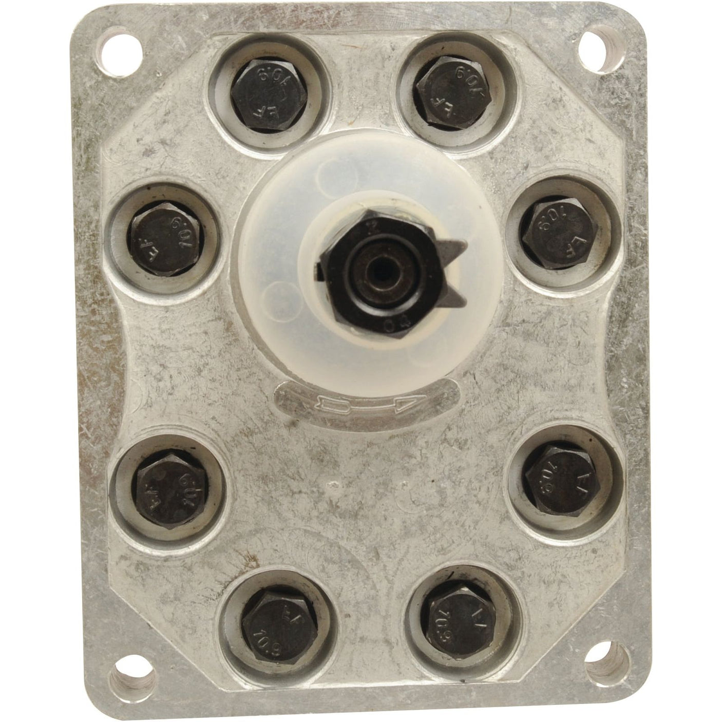 Single Hydraulic Pump - S.59117 featuring a Sparex plastic central component and eight surrounding black bolts.