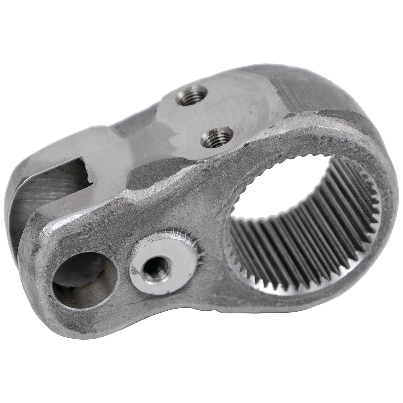 A metal mechanical part with various holes and a toothed inner ring, likely used in industrial machinery, is the Hydraulic Lift Arm by Sparex (Part No. S.59121), compatible with Fiat 415.