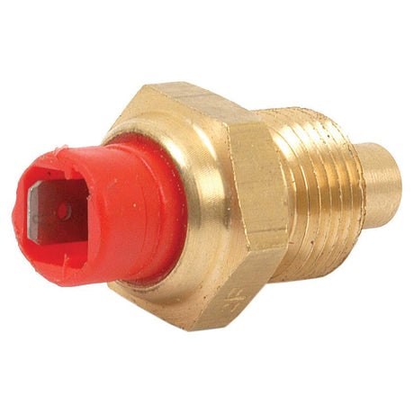 The Sparex Water Temperature Sender Switch (Part No. S.59189) is a brass temperature switch sensor with a red plastic cover and male threads for installation, featuring a thread size of M18 x 1.5mm, compatible with Allis Chalmers equipment.