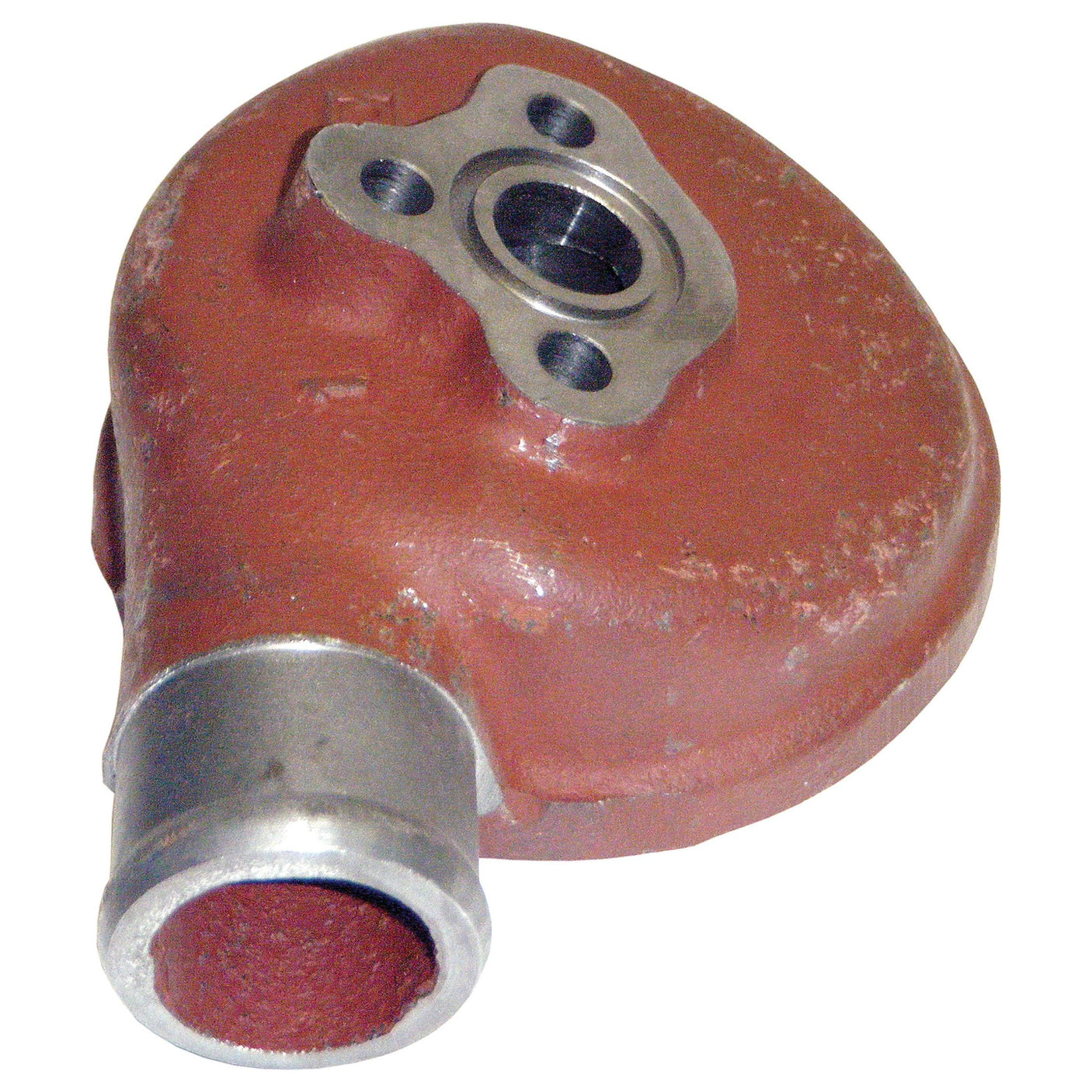 Product Description: The Sparex Hydraulic Filter Head (Sparex Part No. S.59196) is a rusty red metallic component featuring a circular central opening and multiple bolt holes, showcased against a white background.