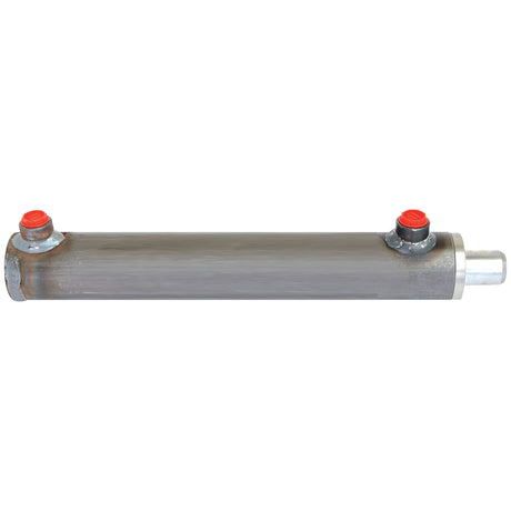 The Sparex Hydraulic Double Acting Cylinder Without Ends (Part No. S.59203) features a cylindrical body with two red-capped ports on one end and a rod protruding from the other end. It boasts a cylinder bore of 40mm and a cylinder stroke of 250mm.