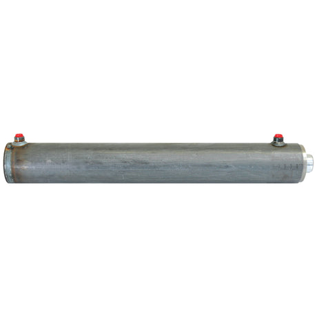 Image of a cylindrical, grey metallic object likely to be a Sparex Hydraulic Double Acting Cylinder Without Ends, measuring 50 x 90 x 600mm (Sparex Part No. S.59266), with red and white end caps visible.