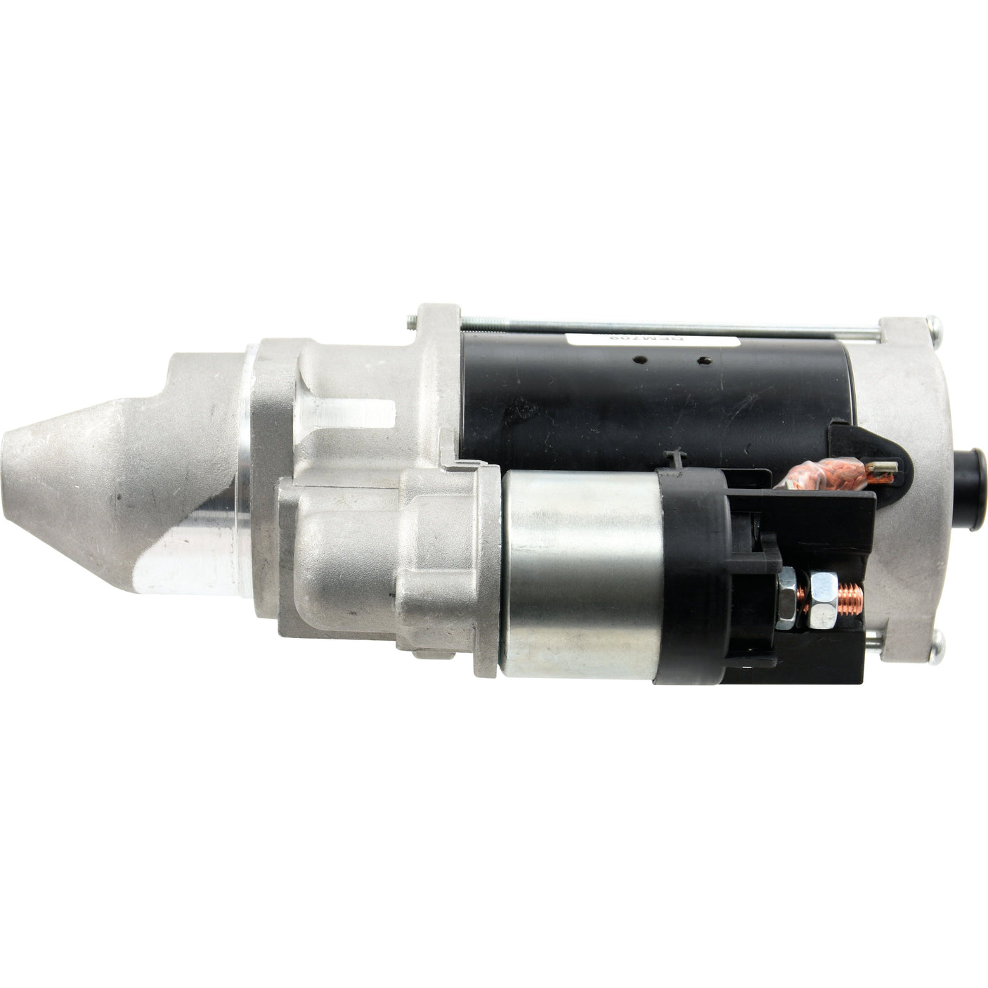 A 12V, 3.1Kw Starter Motor (Sparex Part No. S.59332) featuring visible wiring and cylindrical components, specially designed for John Deere machinery, attached to a larger housing unit.