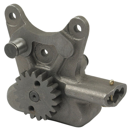 A metallic mechanical component with a gear, several mounting holes, and detailed specifications available on the Perkins Build List is the Engine Oil Pump by Sparex, Part No.S.5934.