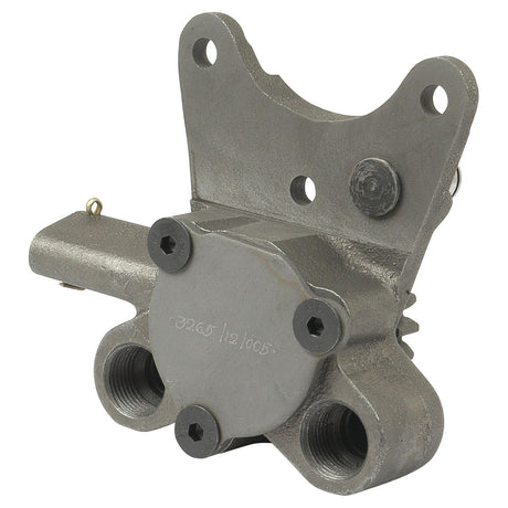 The Engine Oil Pump | Sparex Part No.S.5934, a metallic automotive component with threaded ports and mounting holes designed for fluid or mechanical connections, is suitable for information on Perkins Build List.