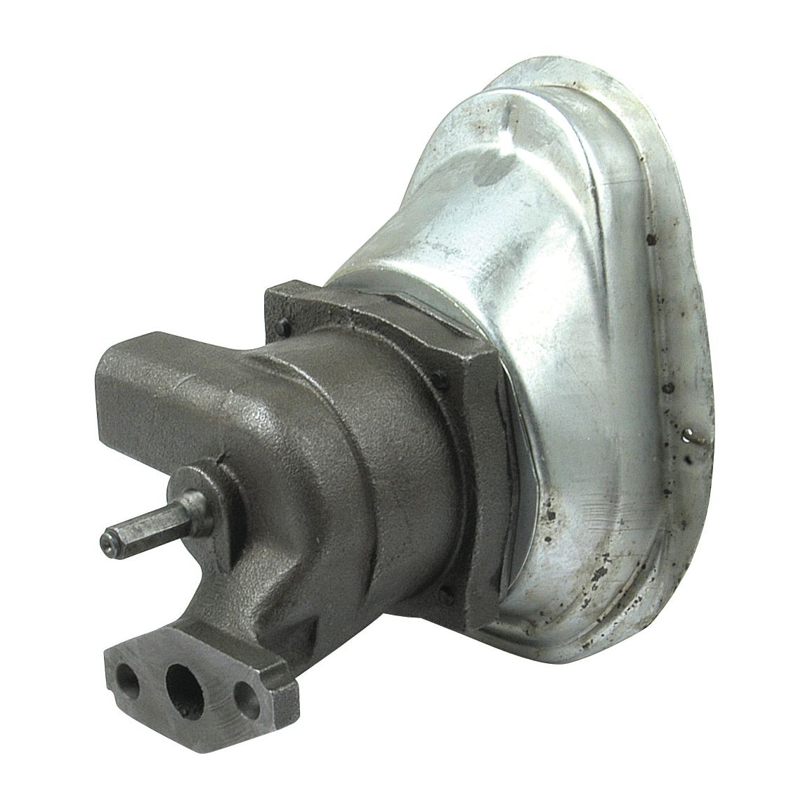 A Sparex Engine Oil Pump (Sparex Part No. S.5937) features a cylindrical body, flat base, and an attached flange, making it suitable for automotive or industrial applications like those found in Ford New Holland engines.