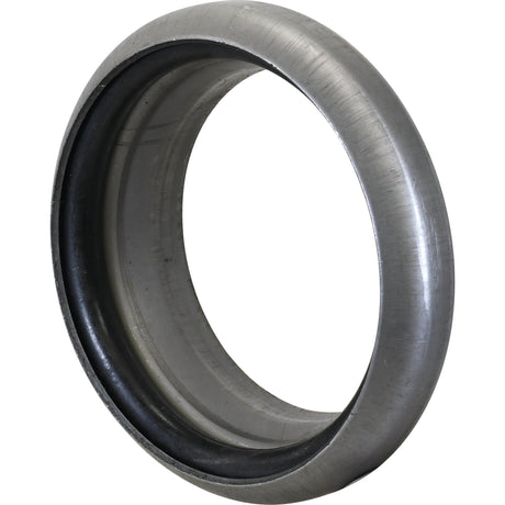 A metal coupling with a smooth outer surface and a black inner lining, perfect as the Sparex Weld on Coupling - Female - 6'' (159mm) (Non Galvanised) - S.59402.