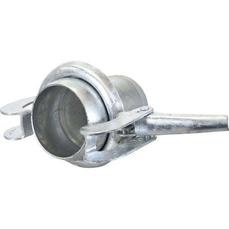 The Coupling with Threaded End - Male 5'' (133mm) x 5'' BSPT (Galvanised) - S.59430 by Sparex, commonly known as a Bauer Fitting, is a galvanised metallic pipe fitting featuring two handles and a tubular opening, designed for connecting pipes or hoses in construction or industrial applications.