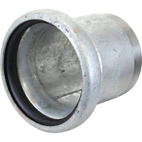 Here is a revised version of the sentence using the given product data:

A close-up of the Sparex Coupling with Threaded End - Female 5'' (133mm) x 5'' (Galvanised) - S.59433, featuring a black interior seal and resembling a Bauer Fitting.