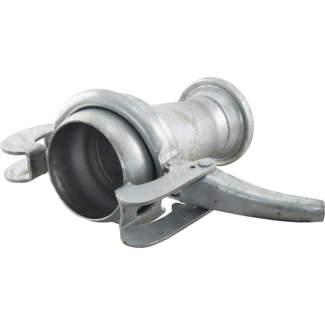 The Sparex Reducer Male/Female - 4 to 6'' (108-159mm) S.59454, a galvanised metal Bauer fitting with two handles, is used to connect pipes or hoses together, typically for industrial or construction purposes.