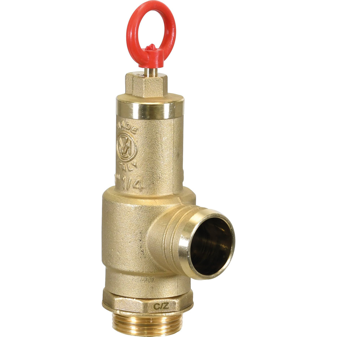 A Sparex Pressure Relief Valve 1 1/4" (Sparex Part No. S.59479) featuring a red manual release lever on top, a threaded connection at the bottom, and compatibility with Battioni Pagani Pomp systems.