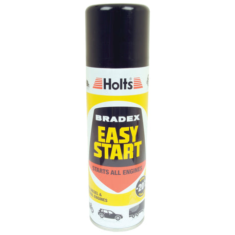 A 300ml aerosol can of Sparex Bradex Easy Start (Sparex Part No.S.5949), an engine starter spray for petrol and diesel engines with a yellow label and black cap, is perfect for use as a Tractor Start aid.