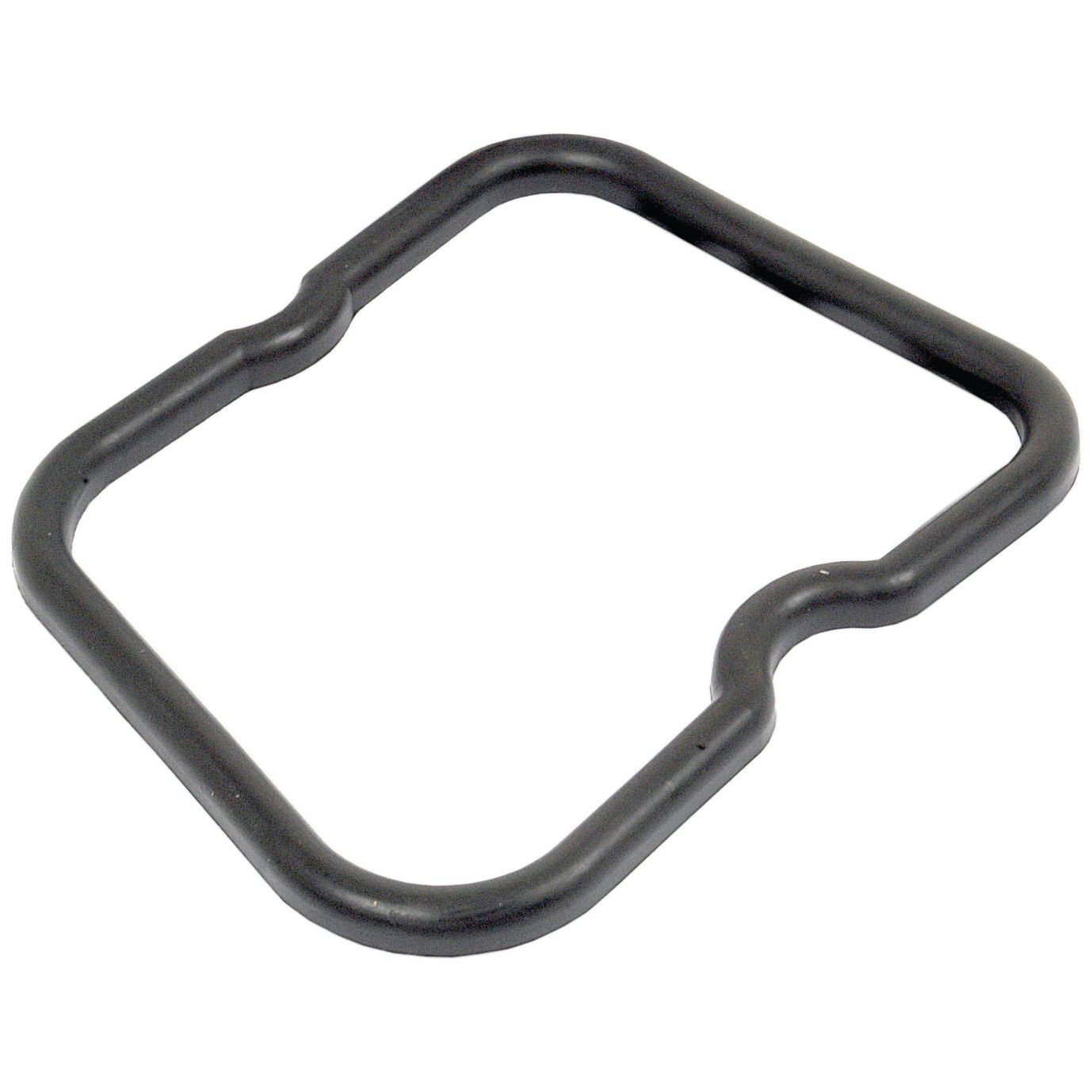 A black rubber gasket, resembling a square with rounded edges and featuring a slight indentation on one side, that is compatible with Sparex components. Product Name: Rocker Cover Gasket | Sparex Part No.S.59504.