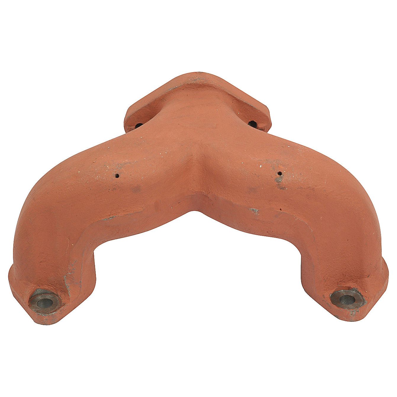 A rusty Exhaust Manifold (4 Cyl.) - S.59540 by Sparex, featuring a Y-shaped design with mounting holes at each end to fit the precise engine port bolt hole pitch.