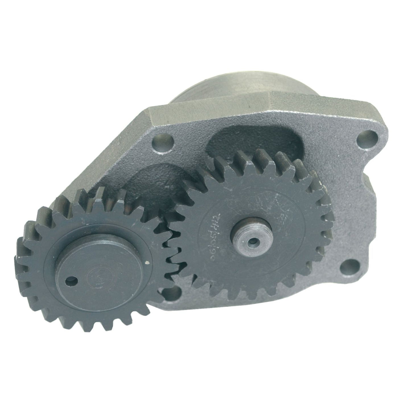 A metal gear mechanism with two interlocking gears mounted on a triangular base, reminiscent of the precision found in a Sparex Engine Oil Pump (Sparex Part No. S.59564).