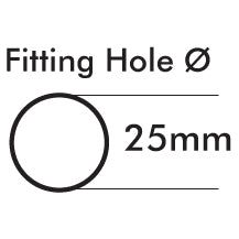 Diagram showing a circle labeled "Fitting Hole Ø" with a diameter measurement of 25mm, suitable for fitting Tractor Parts like the Starter Horn Switch (Sparex Part No. S.5958) on David Brown models.