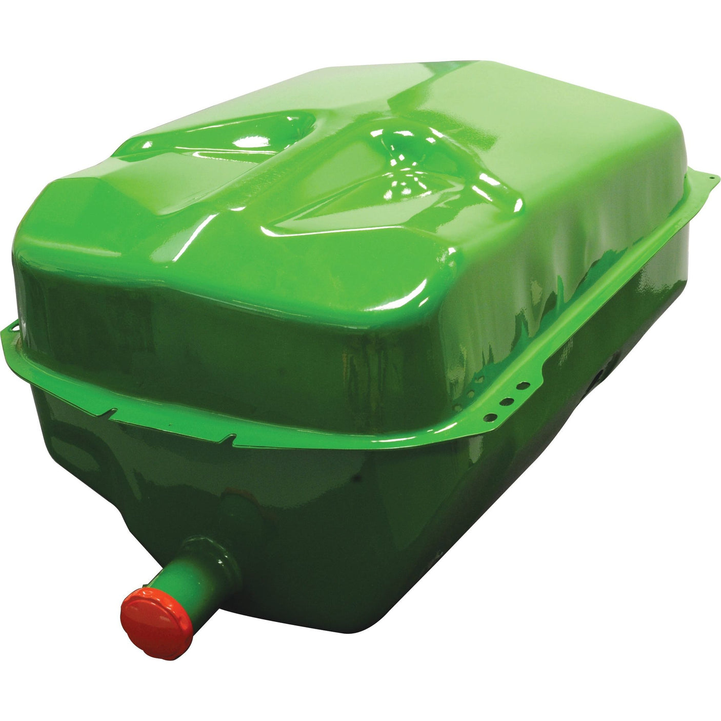 A green metal Fuel Tank with a red cap, compatible with John Deere, branded as Sparex, Part No.S.59688.