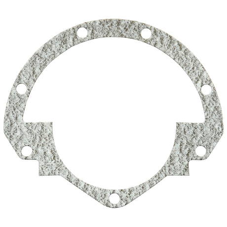 The Rope Seal Housing Gasket for a 4-cylinder Perkins Engine, branded by Sparex under part number S.59696, features a circular design with six evenly spaced holes around its perimeter and a partial cutout at the bottom. The textured, speckled surface enhances its suitability for Perkins Engines.