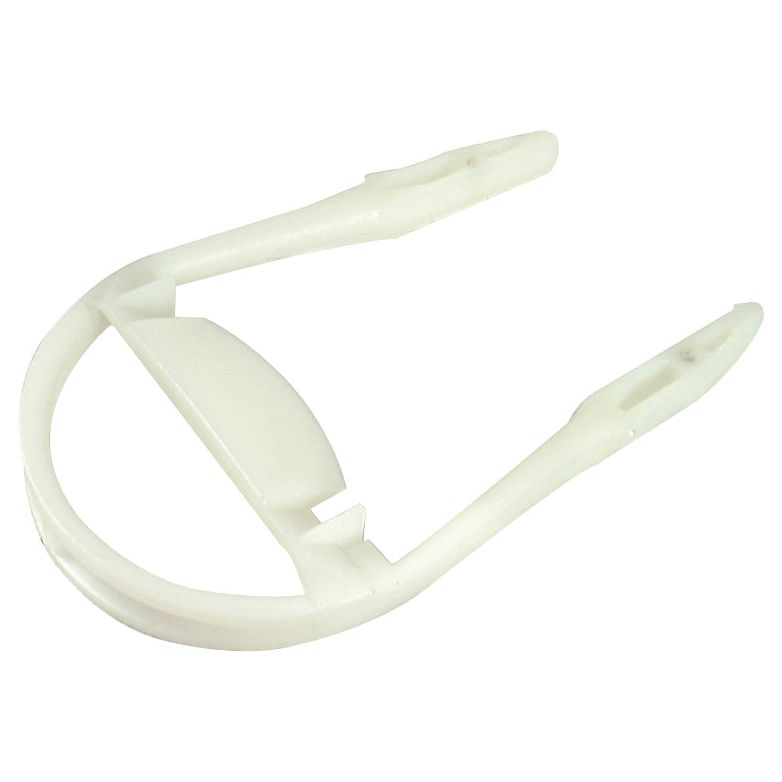 The Sparex Diffuser Bands (Sparex Part No. S.59701), designed to fit as part number 17871016, are white, plastic clips with a semi-circular shape and two prongs extending from them, making them ideal for use in Vicon machinery.