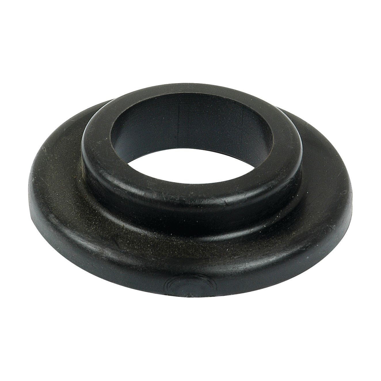 The Sparex Bottom Cap, compatible with Vicon systems (90070552 | Sparex Part No. S.59709), is a black plastic circular bushing featuring a central hole, a raised outer rim, and a flat base.