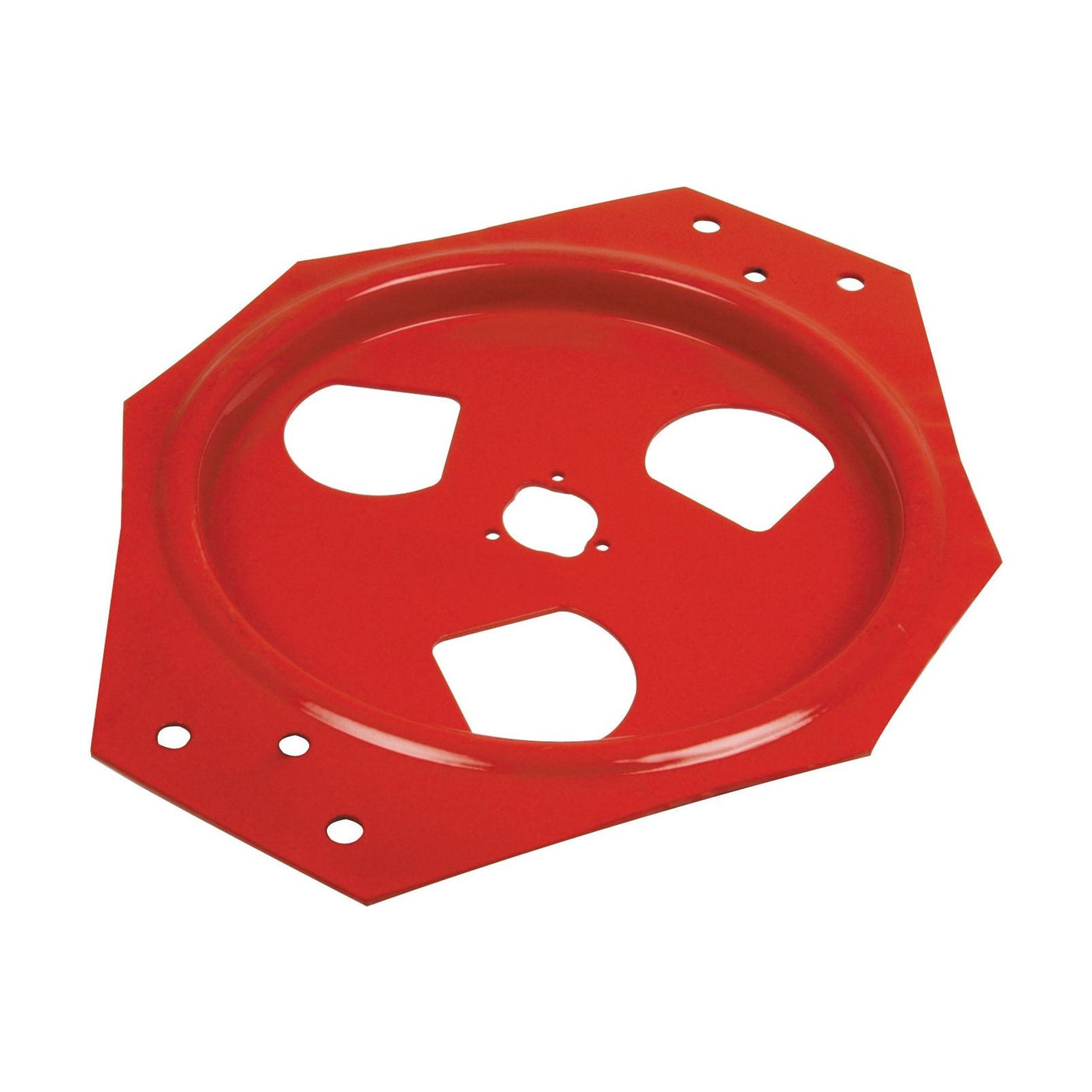 The Sparex Top Disc, a red metal disk identified by part number S.59710, features a design with three large cutouts and one additional smaller hole around its outer edges, bringing the total number of holes to four.