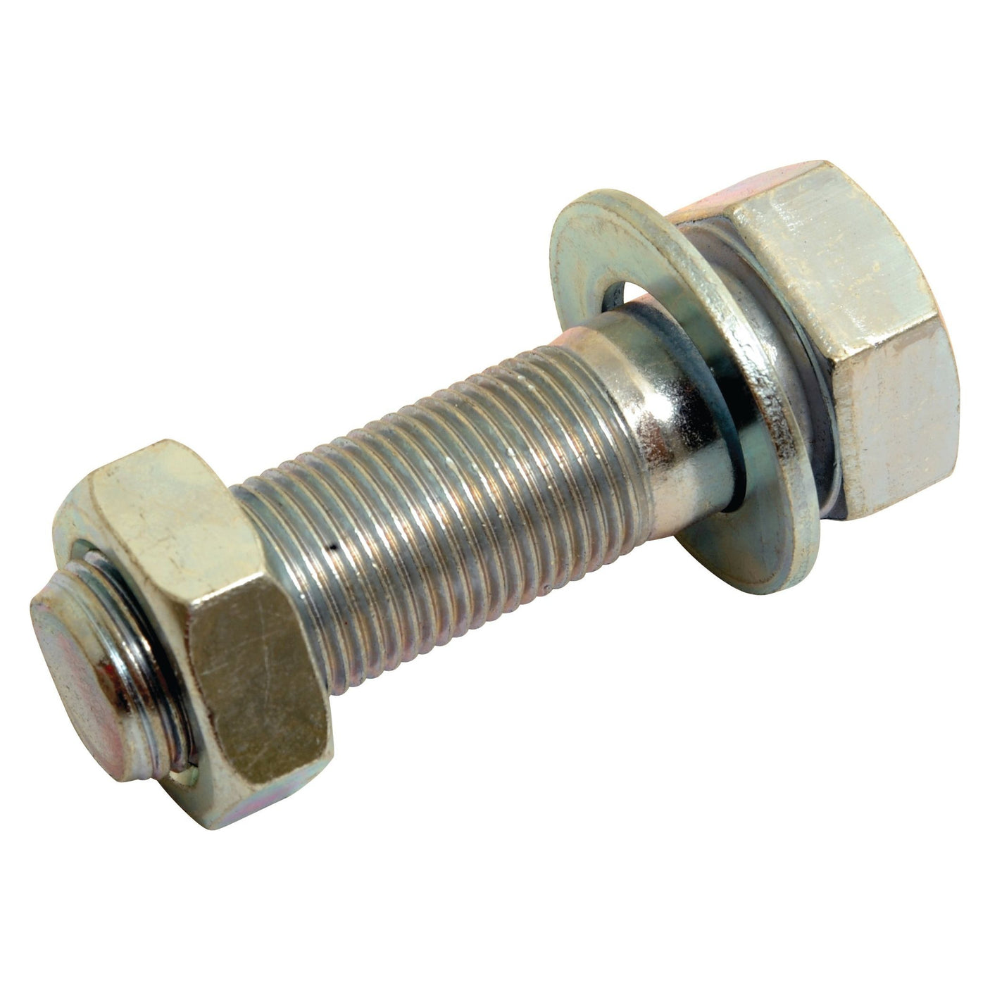 Close-up image of a Sparex brand Shear Bolt - 3/4'' x 2 1/2'' UNF (DIN 931) with a hexagonal nut and flat washer on a white background.