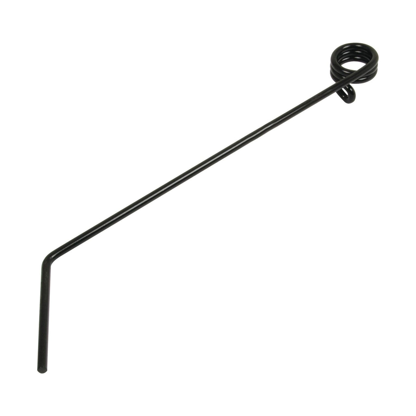 A Sparex Grass & Weeder Tine, 500mm in length and 8mm in width (Part No. S.59738), featuring a right-angled bend at one end and a coiled loop at the other, designed as a replacement component for Hatzenbichler and Opico models (931128).