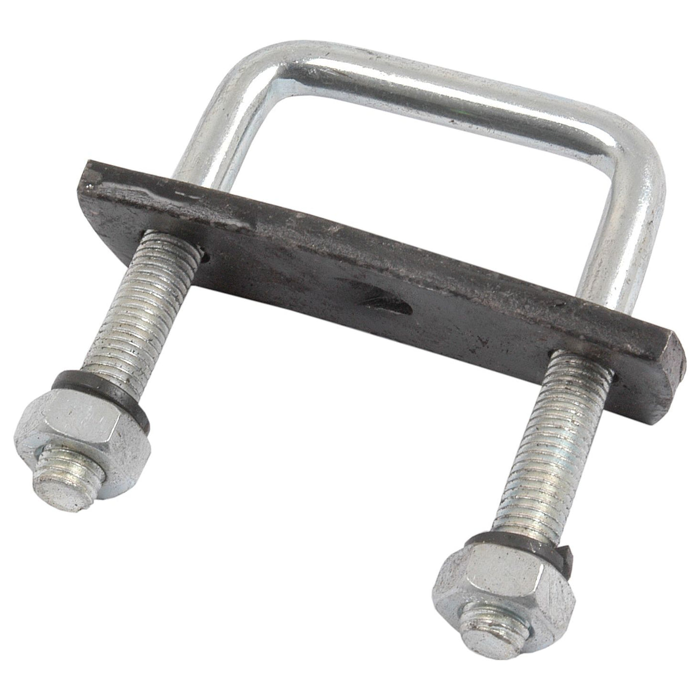 A Following Tine Clamp replacement for Reekie, featuring two threaded ends, secured by nuts and mounted on a metal plate, ideal for HAR105 and Sparex applications.