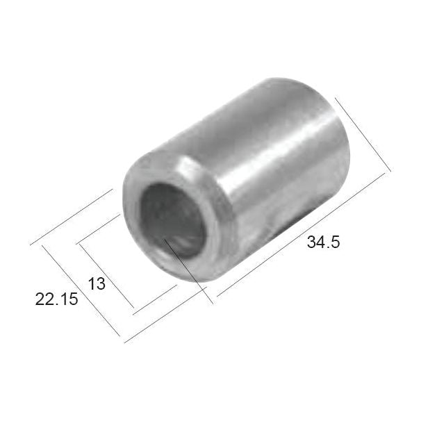 A cylindrical metal spacer, Sparex part number S.59793, designed as a replacement for McConnel part number 7191054, with dimensions: 34.5mm length, 22.15mm outer diameter, and 13mm inner diameter.