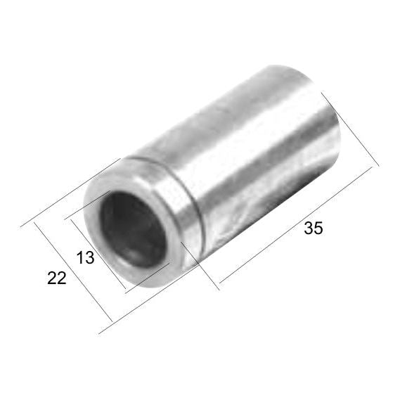 A cylindrical metal sleeve from Sparex with dimensions: outer diameter 20 mm, inner diameter 13 mm, and length 42 mm. This product is named "Bush ID: 13mm, OD: 20mm, Length: 42mm - Replacement for McConnel To fit as: 7114159 | Sparex Part No.S.59794".