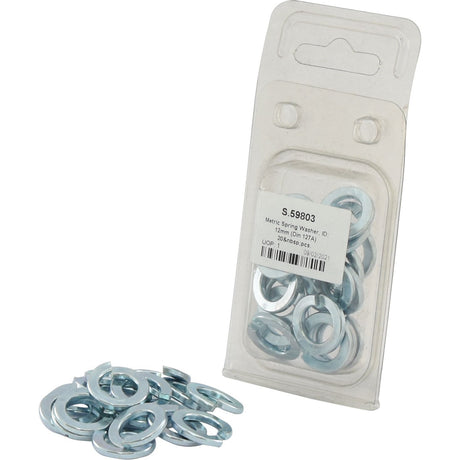 A package of Sparex Metric Spring Washers (ID: 12mm, DIN 127A, 20 pcs S.59803) with many others spilling out next to it on a white background.