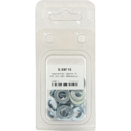 A pack of 30 Imperial Flat Washers, identified as 5/16'' DIN 125A and labeled under Sparex Part No. S.59815, is available for $5.59.