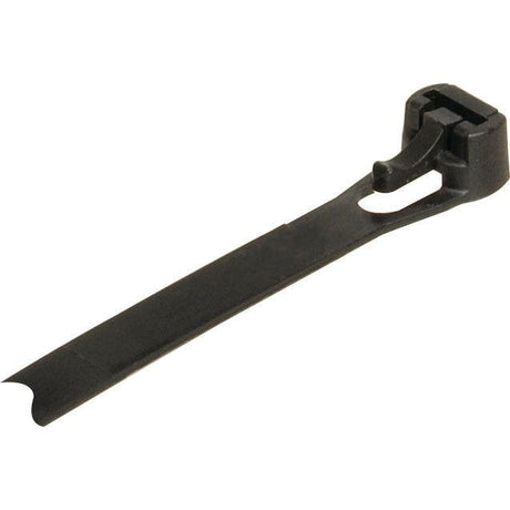 A metal pry bar with a curved end, a hole in the middle, and convenient for use alongside the Sparex Cable Tie - Releasable, 370mm x 7.6mm (Sparex Part No.S.5982).