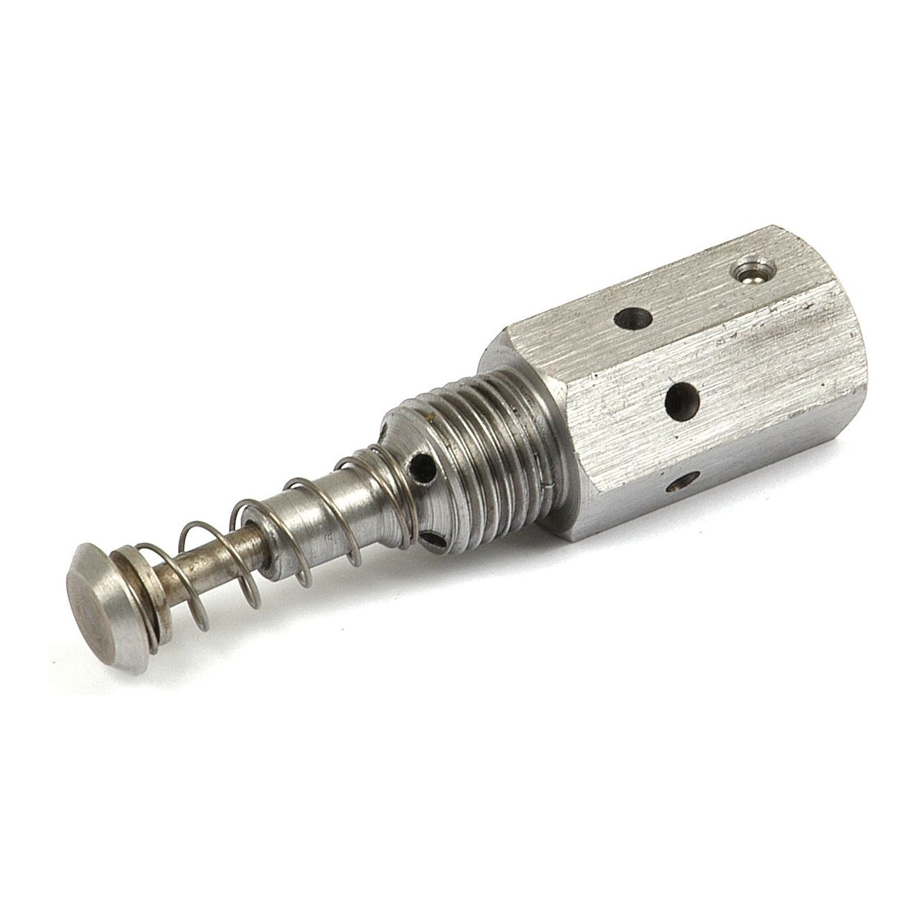 The Sparex Hydraulic Relief Valve (Part No. S.60023) is a metallic cylindrical machine part with a hexagonal base, featuring a spring-loaded plunger on one end, designed for systems operating at up to 2050 psi.