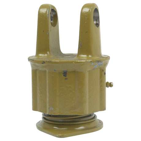 A PTO Over-Running Clutch (U/J Size: 22 x 54.8mm) from the German Series AW10/W2100, by Sparex, with a yellow finish, two prongs, a threaded base measuring 1 3/8''-6 Spline (S.6005), showing signs of wear and paint chipping.