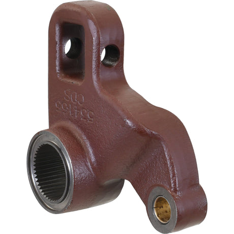 The Steering Arm (2WD) by Sparex, with part number S.60142, is a brown, metal mechanical component featuring two threaded holes. It includes a larger hole equipped with an internal gear with 41 splines and a smaller hole housing a bronze bushing.