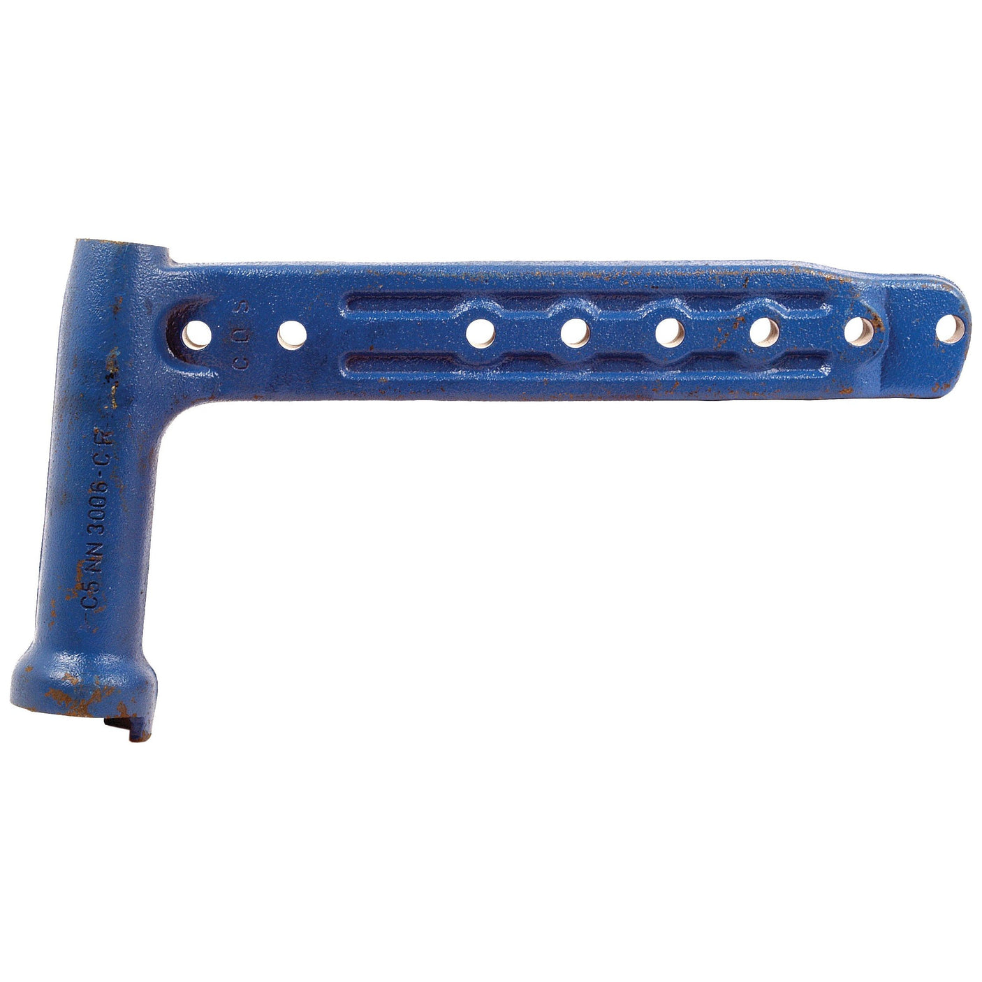 A blue metal angle bracket with multiple holes and a textured surface, suitable for Ford New Holland applications, identified as the Spindle Arm with Sparex Part No. S.60286.