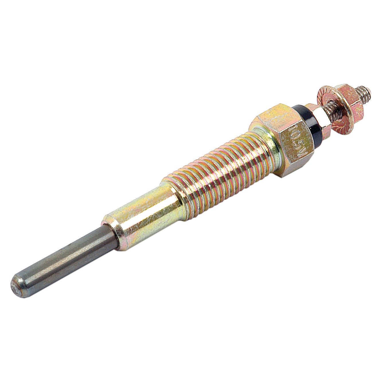 A Sparex Glow Plug - S.60289 for a diesel engine, featuring a metallic design with a threaded body, hexagonal nut, and electrical terminal connection.