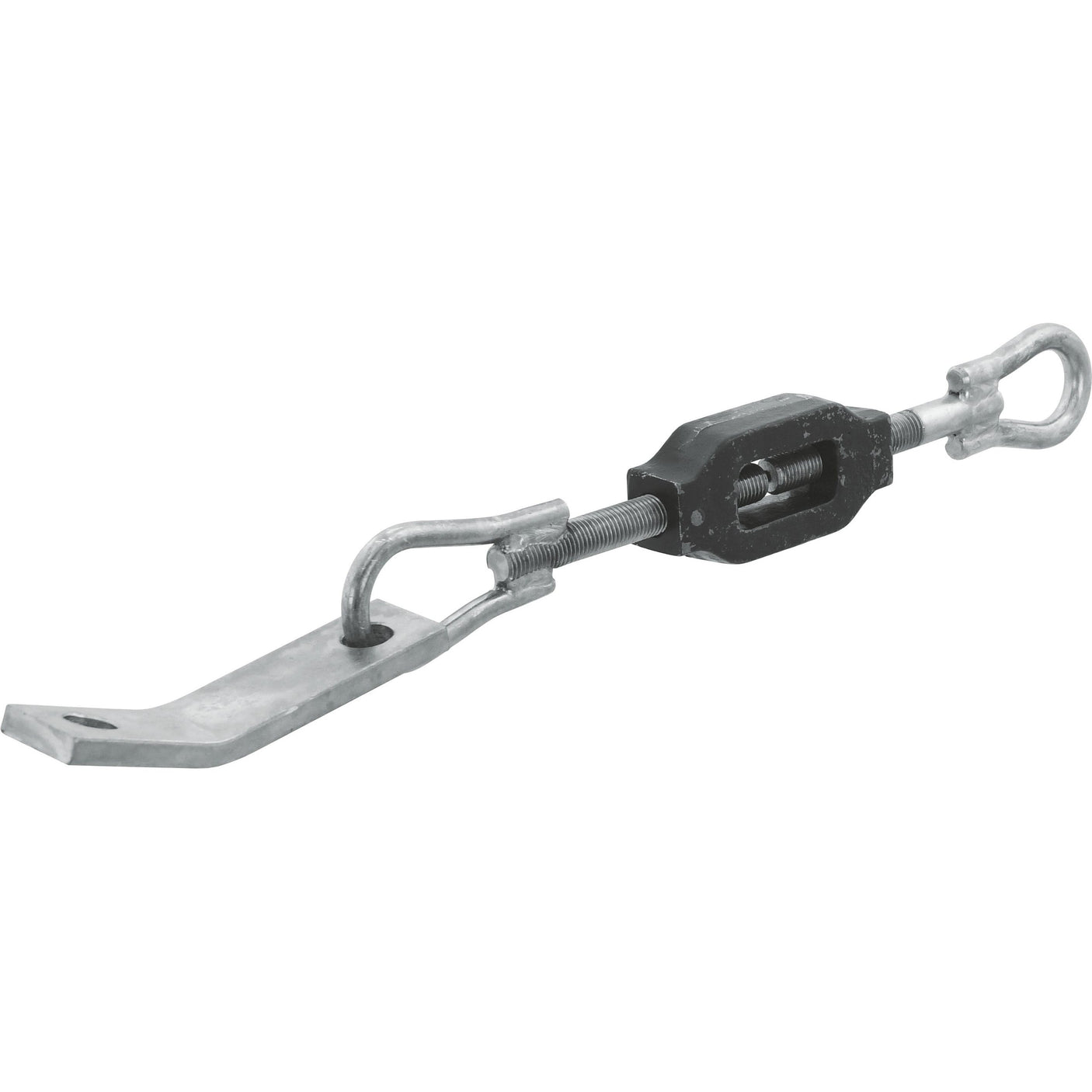 The Stabiliser Chain - Sparex Part No. S.60291 features a metal turnbuckle with hook and eye ends, an attached load binder, and is used for tensioning and adjusting the length of cables, ropes, and other tensioning systems. It is ideal for applications involving Sparex parts or Ford New Holland equipment.