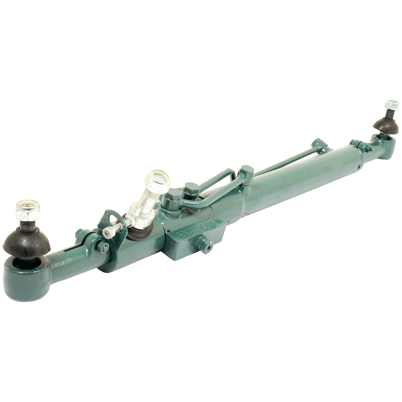 The Sparex Power Steering Cylinder (Sparex Part No.S.60368) is a green hydraulic tie rod assembly featuring a cylindrical body with attachment points on each end and a 10'' stroke, suitable for Ford / New Holland 4000 and 5000 models.