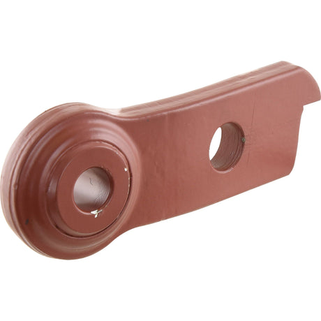 This brown, flat metal component, designed with both a circular and smaller hole, is ideal for mechanical or construction use. The Lower Link Weld On Ball End (Cat. 1) RH from Sparex (Part No.S.60448) is a perfect spare part for Massey Ferguson machinery, ensuring precise fitting and dependable performance.