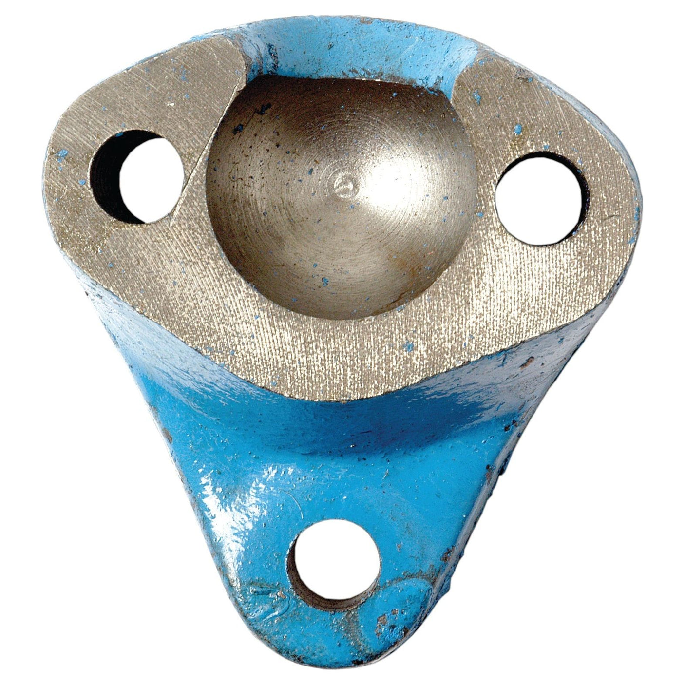 A worn Sparex Radius Rod Socket with a blue coating, featuring three holes and a central cylindrical cavity, compatible with Ford/New Holland models (Sparex Part No. S.60458).