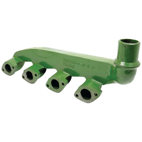 The Sparex Exhaust Manifold (Sparex Part No. S.60519) is a green, cast iron manifold designed specifically for 4-cylinder John Deere engines, featuring four ports and one larger opening.