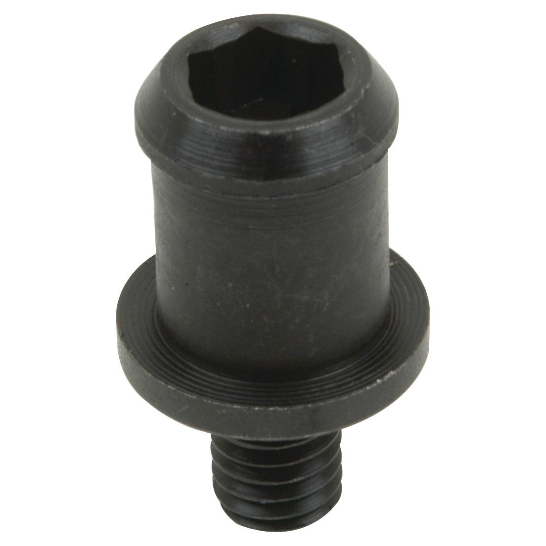 Close-up of a black, cylindrical metal component with a hexagonal socket at the top and a threaded end at the bottom, ideal as Sparex Mounting Screws for John Deere machinery (Part No. S.60543).