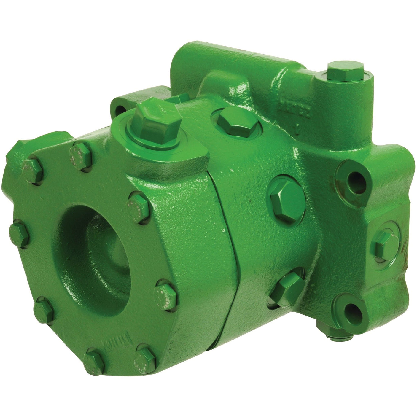 A green, heavy-duty hydraulic pump with multiple bolts, a cylindrical inlet, and a keyed shaft from the Sparex brand, known as the Hydraulic Pump | Sparex Part No. S.60551.