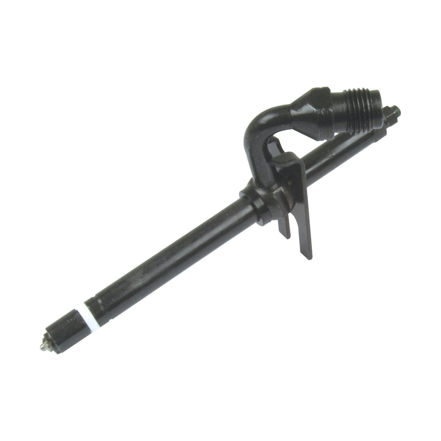 A black diesel fuel Injector Assembly by Sparex, part number S.60556, featuring a nozzle at one end and a threaded connection at the other, designed to meet the specifications of John Deere models.