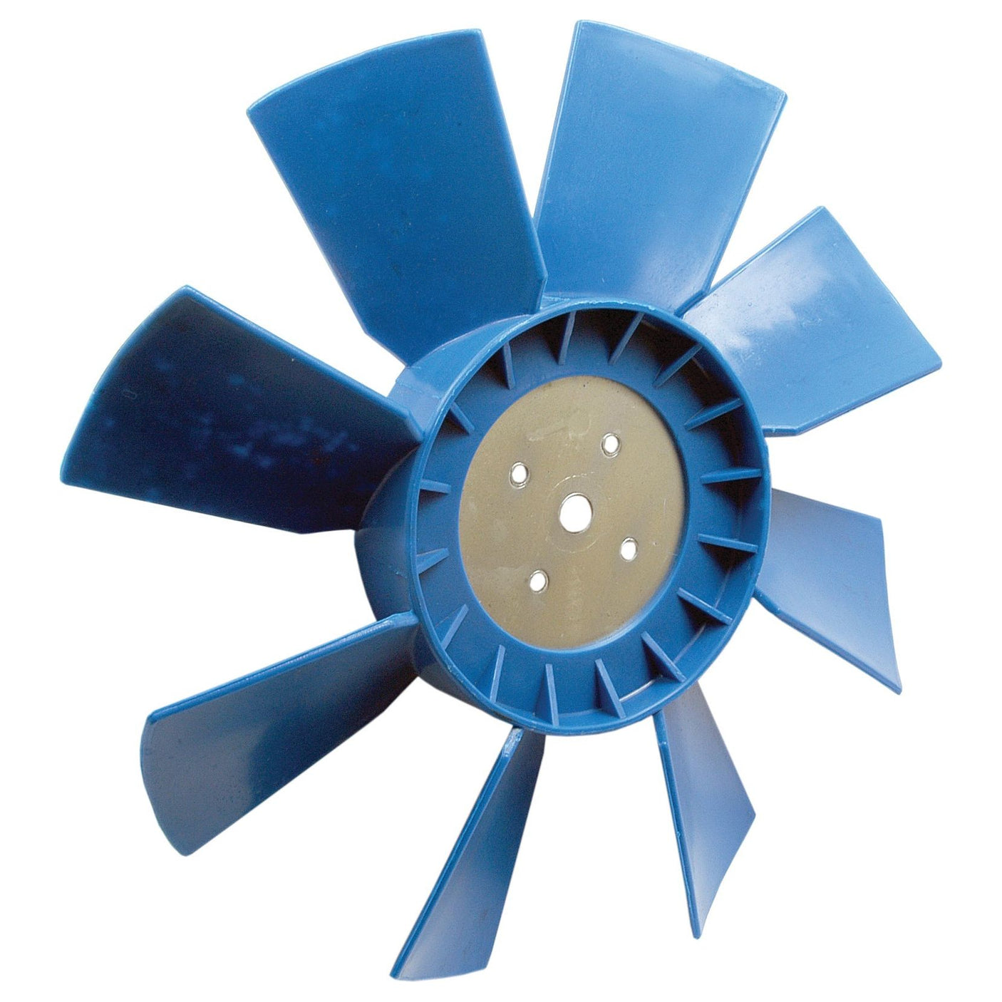 The Sparex Fan Blade (Part No. S.60579) is a blue plastic component featuring seven heavily angled blades and a central mounting hub, compatible with Ford New Holland and Fiat L95 models.