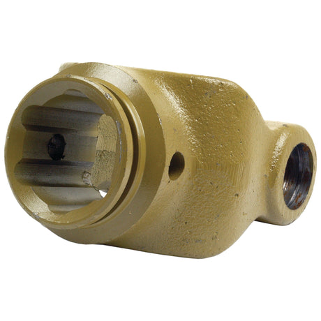 The Sparex PTO Tube Yoke (Part No. S.6061), featuring a star profile and measuring 61 x 47 x 4.5mm, has a yellow finish with a hollow, grooved interior, a side hole, and conforms to universal joint dimensions of 35 x 106.5mm.